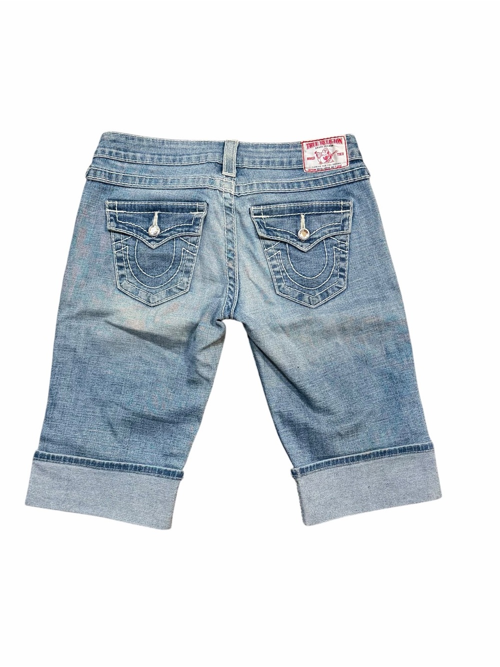 True Religion Light Wash Bermuda Denim Shorts Size 28